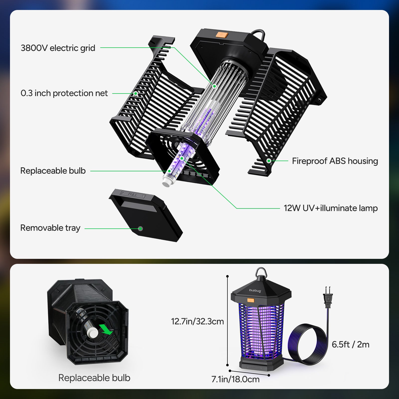 Buzbug MA20 2-in-1 LED Bug Zapper Outdoor