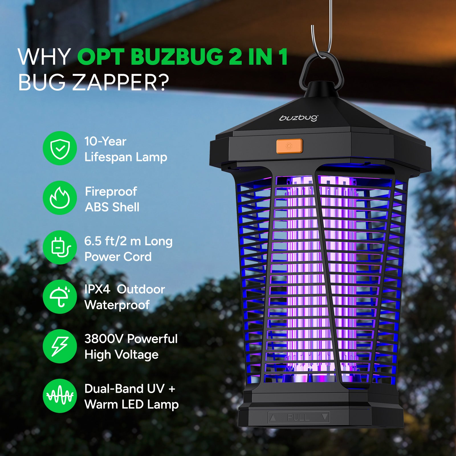 Buzbug MA20 2-in-1 LED Bug Zapper Outdoor