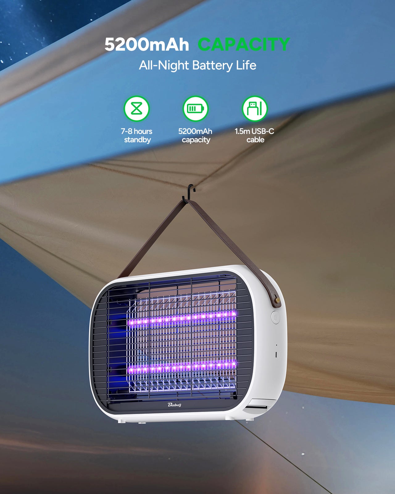 Buzbug MA015C Rechargeable LED Bug Zapper 5200mAh Battery